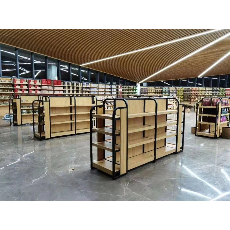 Personalizzato, scaffali per supermercati in legno in acciaio per negozi di alimentari mobili espositori per vendita al dettaglio scaffalature per