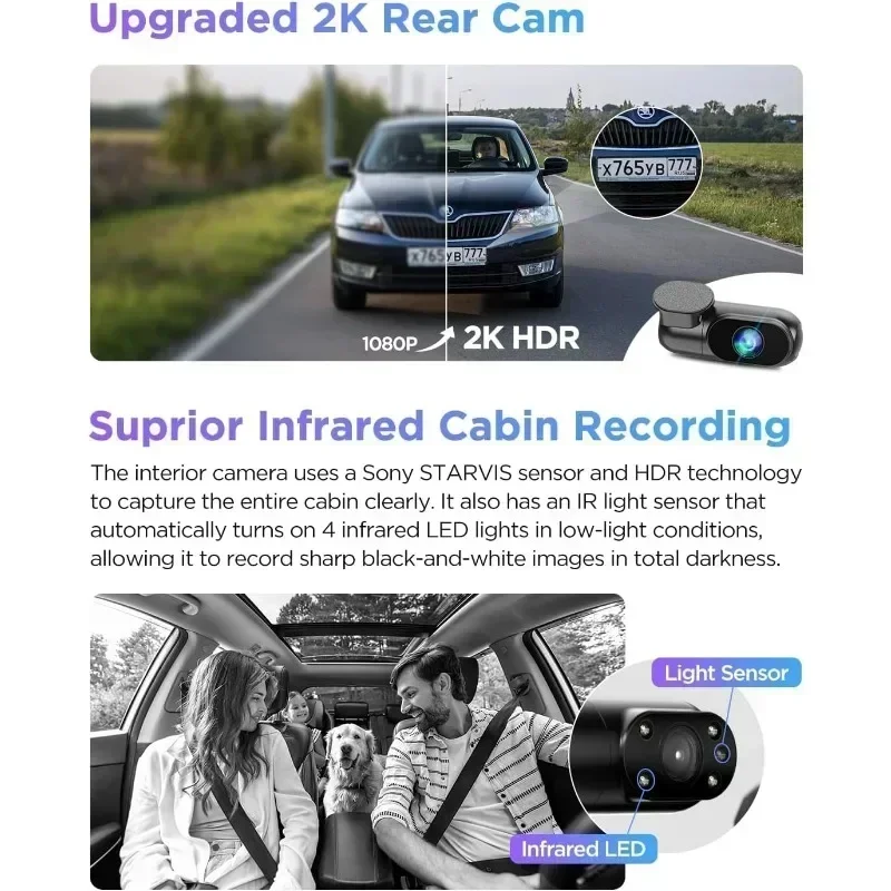 Support 512GB A229 Pro 3 Channel 4K HDR Dash  Car Camera, 5GHz WiFi GPS, Voice Control, 24H Parking Mode,