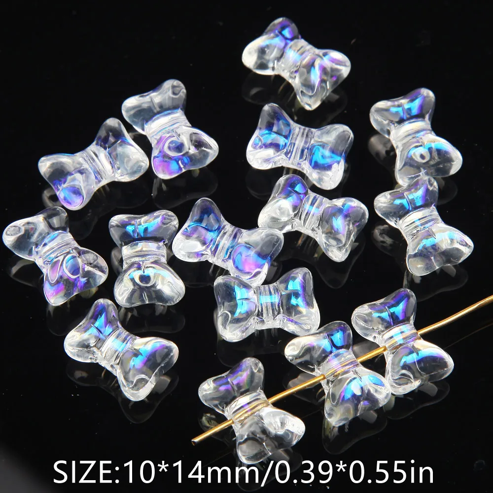 30pcs Bow Glass Beads Charms for Jewelry Making Bracelet Necklace DIY Handmade Earrings Hair accessories Findings 10*14mm