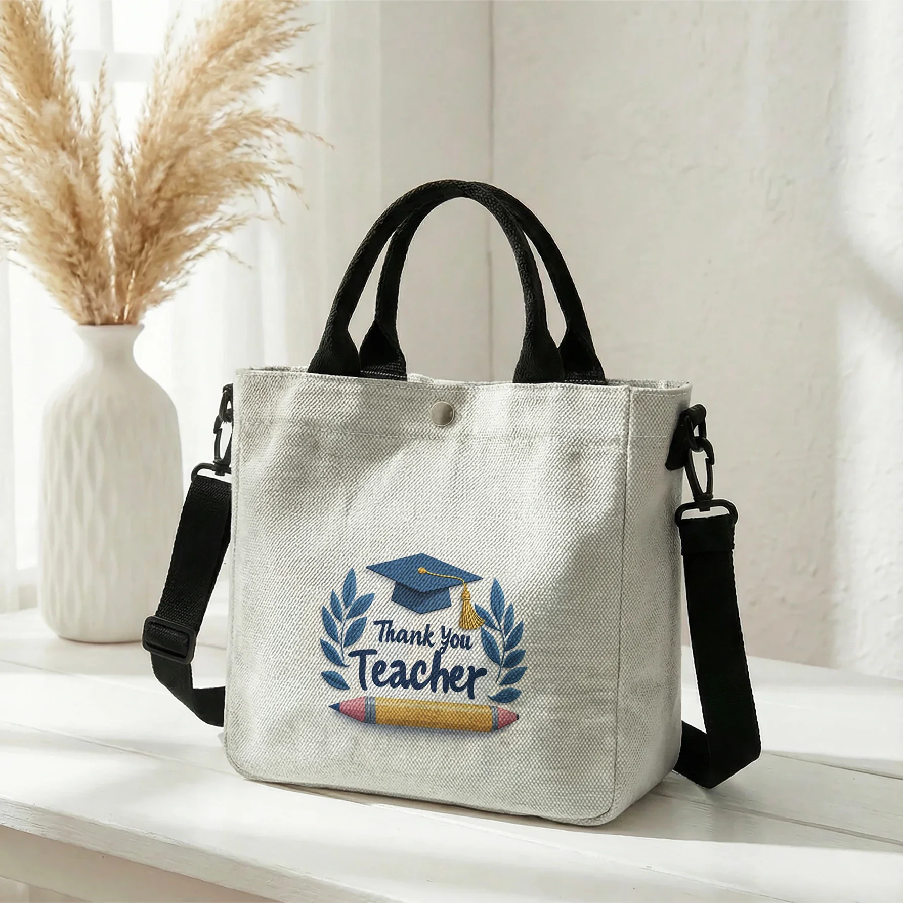 Teacher Theme Slogan Print Tote Bag, Detachable Strap Crossbody Handbag For Daily Work Shopping