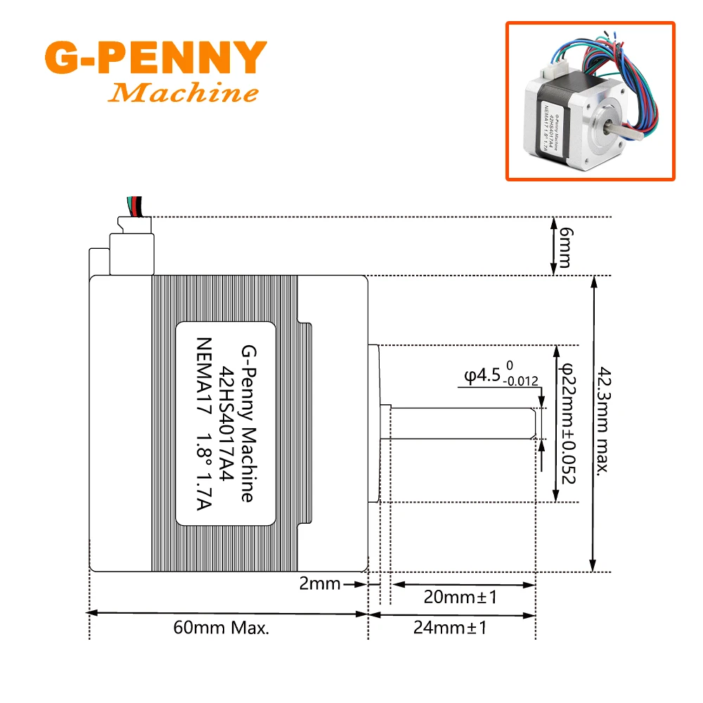 Motor paso a paso Nema17 42HS4017A4, 1,7a, 0,42n. m, 60OZ-IN, 1,8 grados, 4 Plomo para impresora 3d cnc, envío gratis