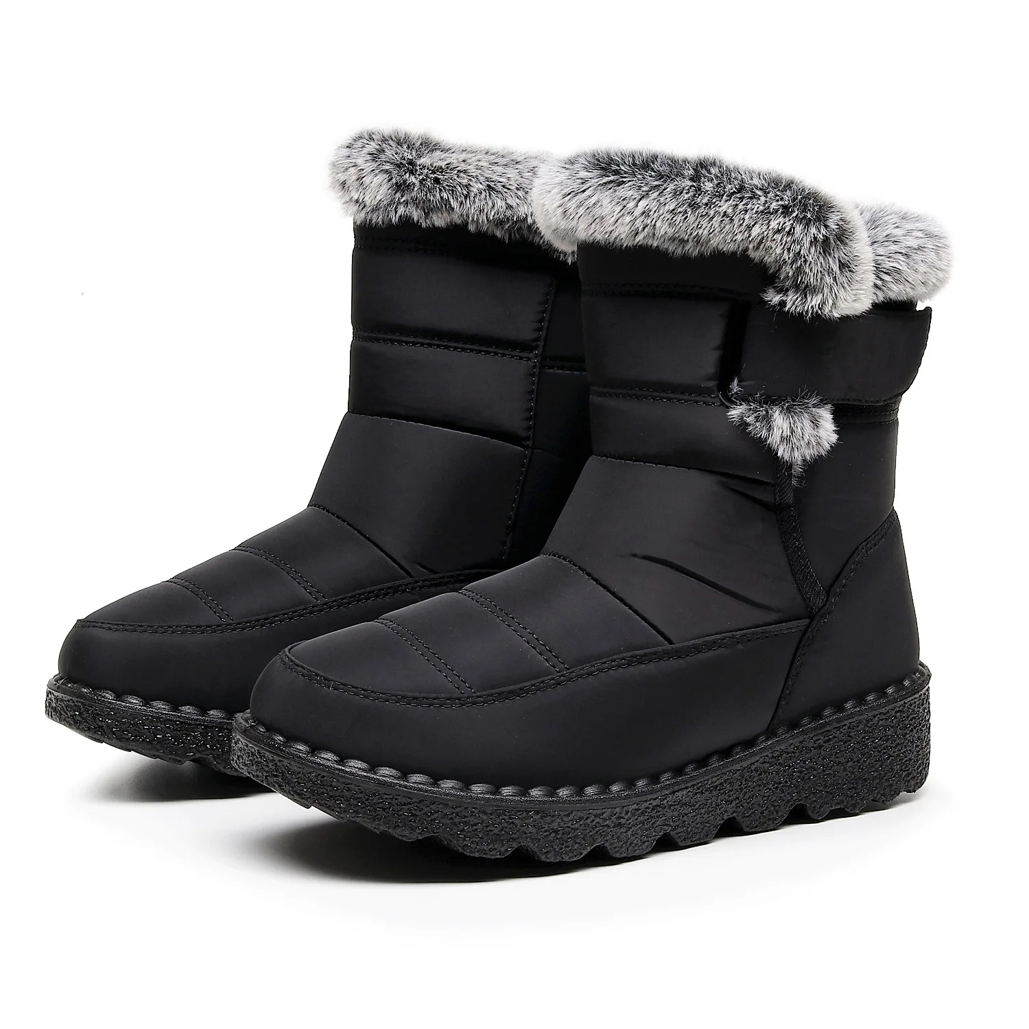 Damen-Winterstiefel bis zur Wadenmitte, wasserdicht, mit Kunstfell gefüttert, mit Klettverschluss, rutschfest, dicke Sohle, warme Outdoor-Stiefel für kaltes Wetter. – Detail 13