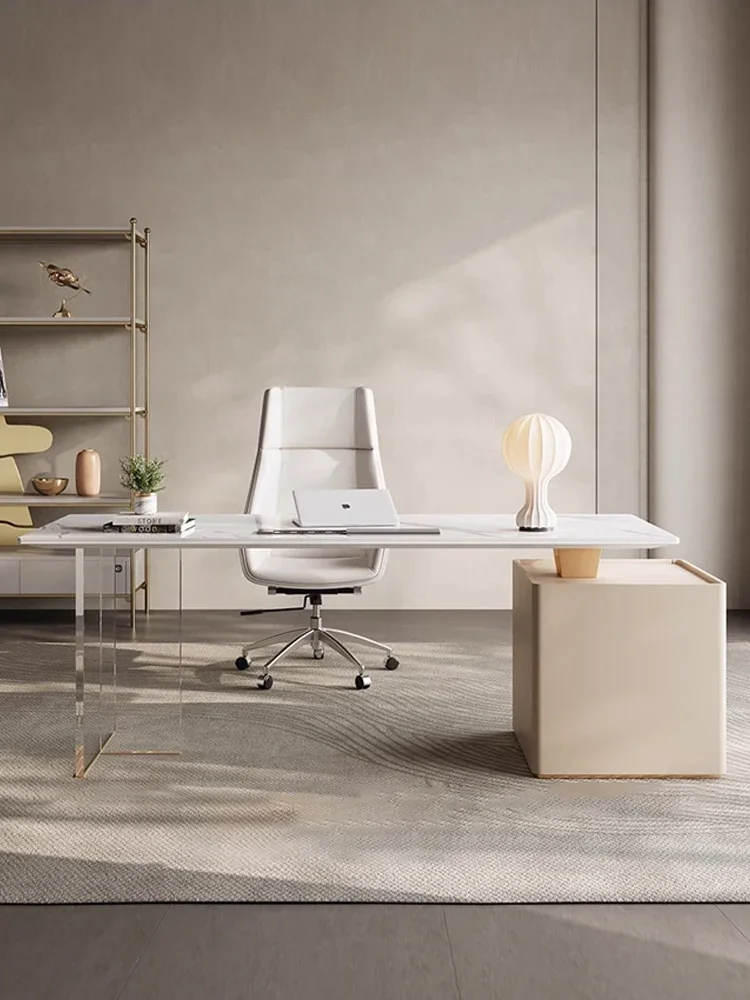 Modern minimalist designer suspended rock slab multi-functional computer desk office study