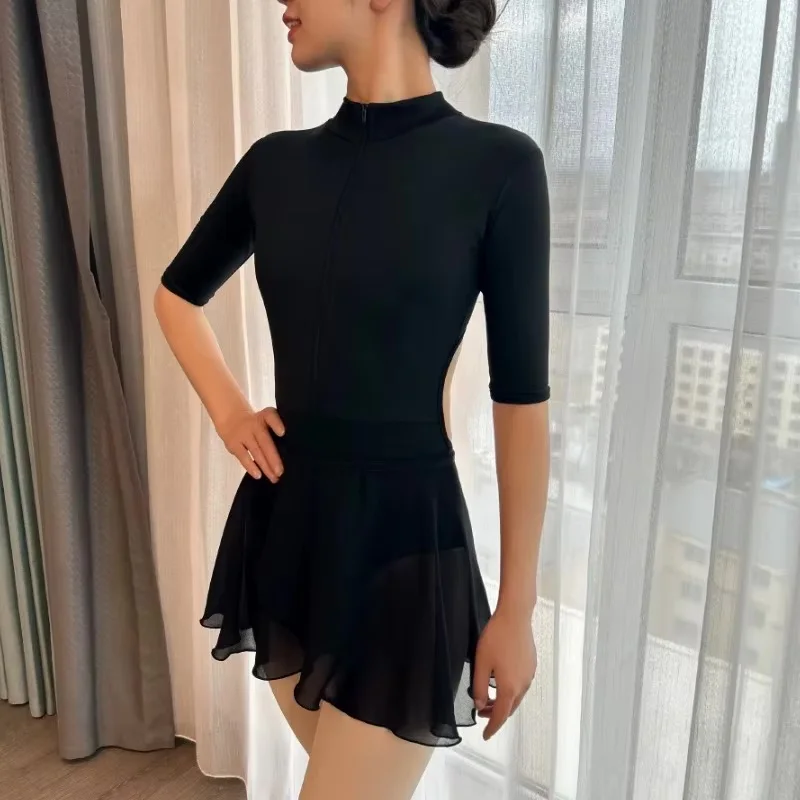Adult Ballet Leotard Half Sleeve Elegant Practice Yoga Ballet Dancing Clothes Women Professional Dance Team Gymnastics Coverall