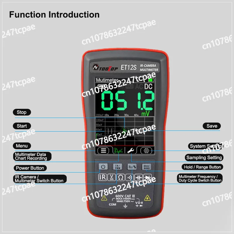 TOOLTOP ET11S/ET12S 120 * 90 resolution thermal imaging multimeter lithium battery with chart function