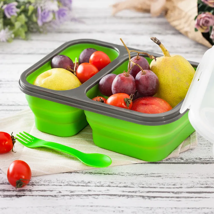 Hot Sale Split bento box Food grade platinum silica gel folding picnic lunch box Microwave oven can be used for outdoor heating