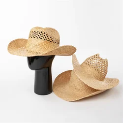Cowboy straw hat 2025 new raffia cowboy straw hat men's and women's summer outdoor beach sun protection western cowboy hat