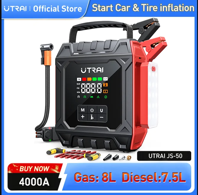 UTRAI 4000A Car Jump Starter with Air Compressor & Removable Magnetic Light Panel & & Outdoor Campin