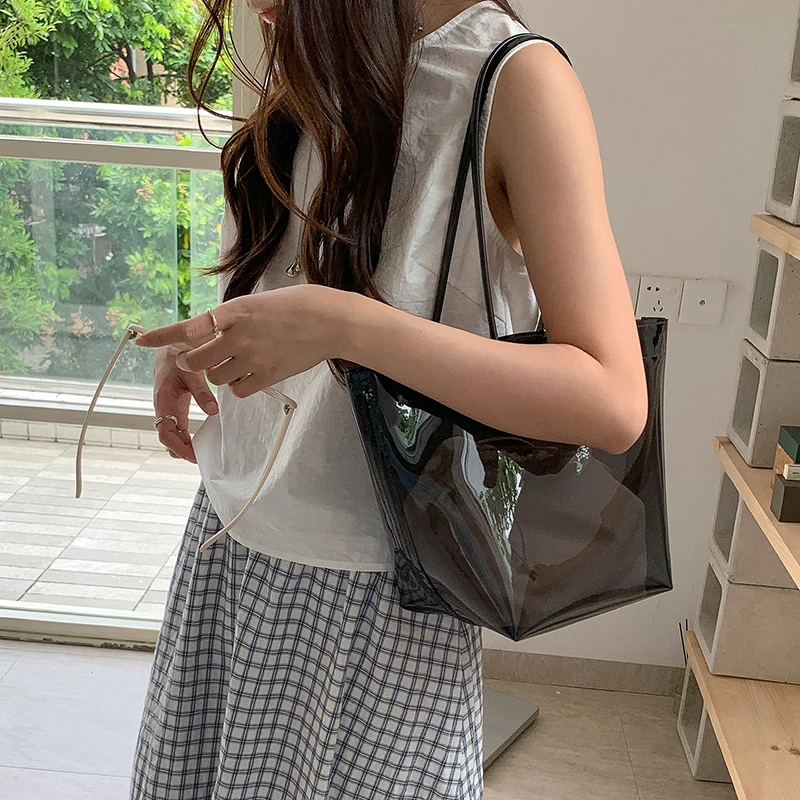 Transparente PVC-Eimertasche, wasserdichte Damen-Tragetasche mit Innentasche, bunte Dopamin-Handtasche für den Arbeitsweg mit großem Fassungsvermögen – Detail 27