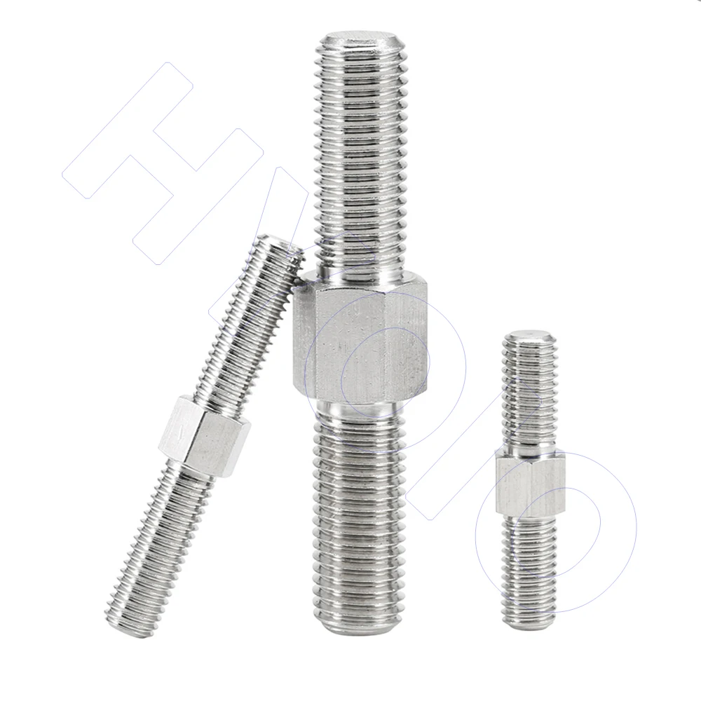 304 Stainless Steel Hex Head Double End Studs Rods Right Left Hand Thread Screws Dual Head Bolts M3 - M16