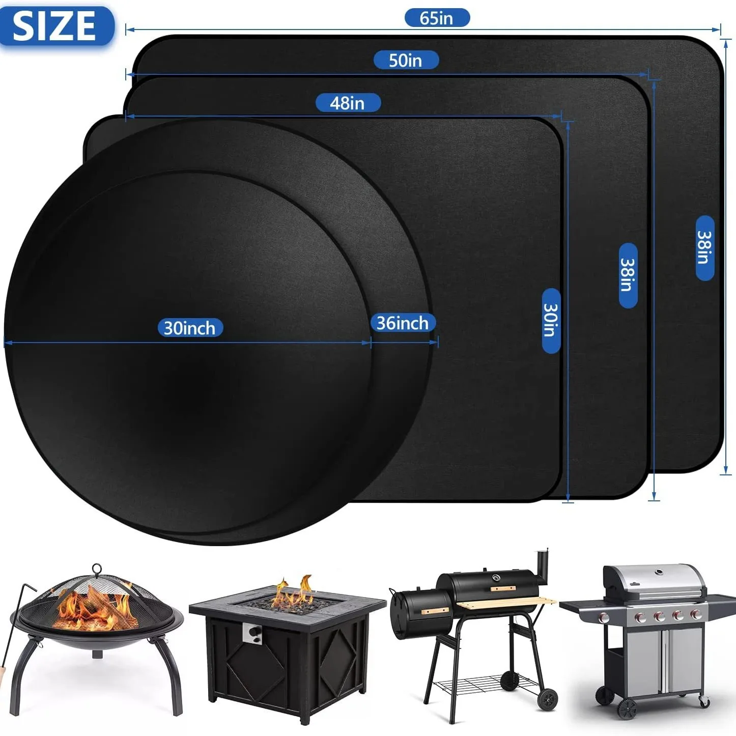 

Fireproof Grill Mat Round and Rectangle BBQ Pad Waterproof Heat Resistant Fire Pit Protector Outdoor Camping Deck Mat