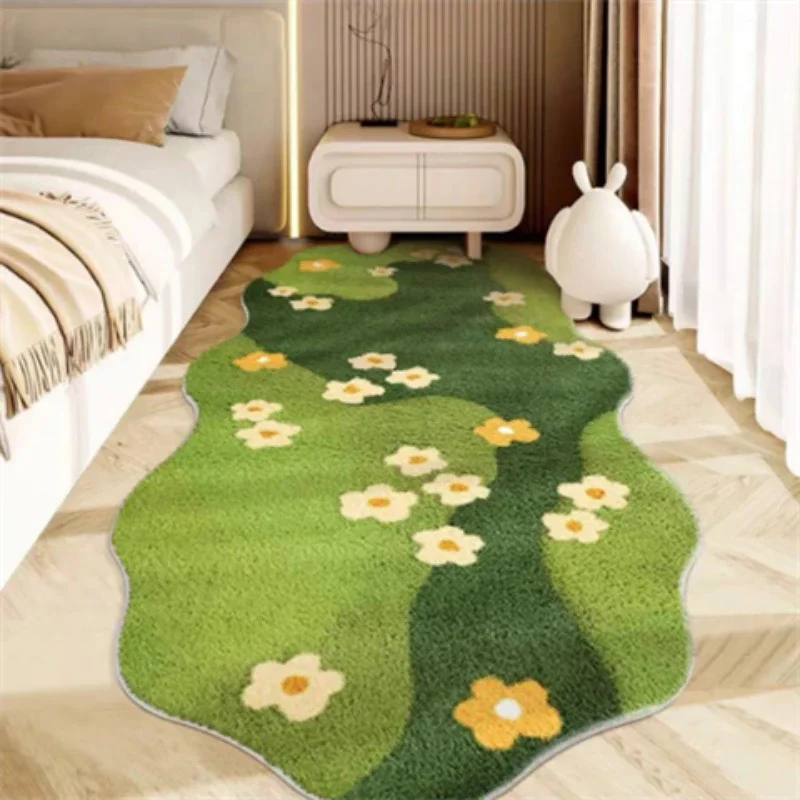 Nordic Ins Living Room Carpet Green Moss Bedroom Decoration Plush Fluffy Soft Home Thickened Irregular Floor Mat