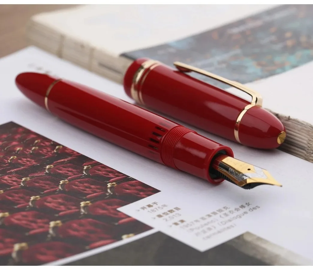 For MAJOHN P141 Luxury Piston Fountain Pen - #8 F Nib, Large Ink Window, Resin Body, Gold/Silver Trim, Writing Gift Pen