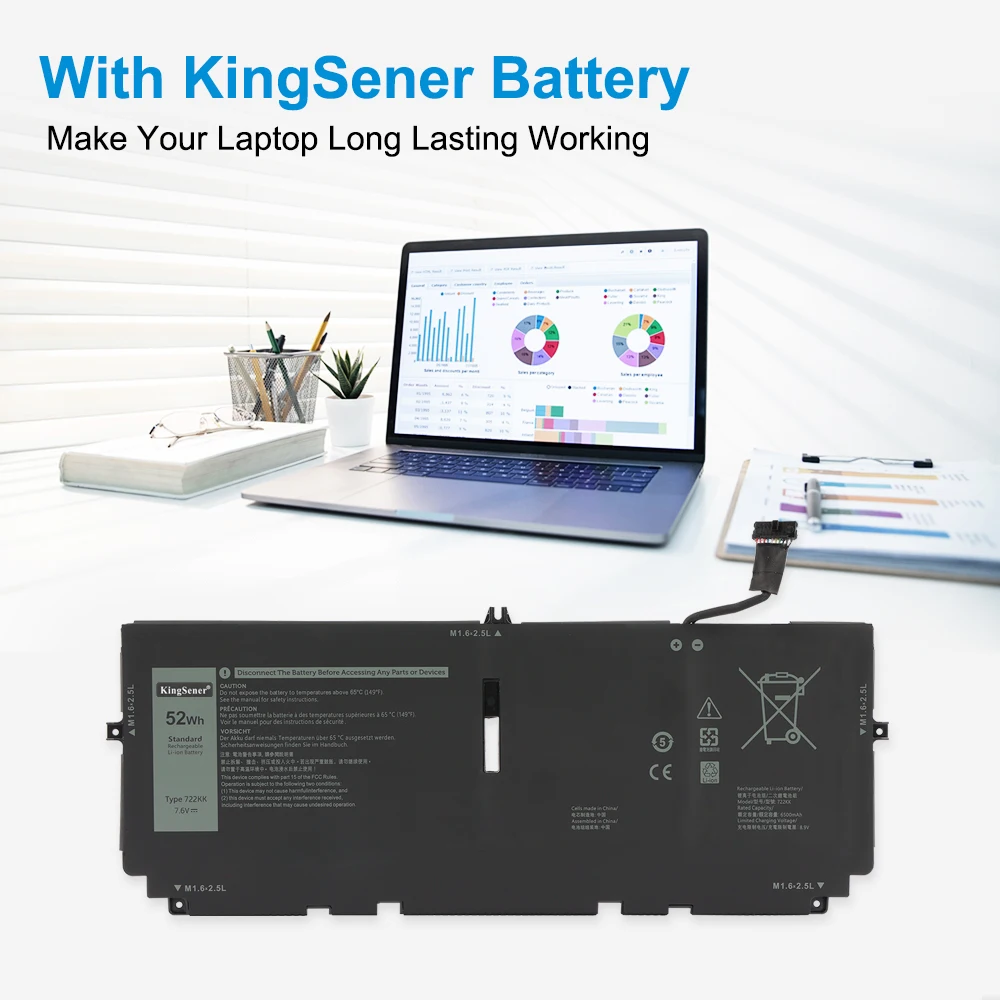 KingSener 722KK Laptop-Akku für DELL XPS 13 9300 9310 9380 Serie P117G P117G001 P117G002 2XXFW FP86V WN0N0 7,6 V 52 Wh
