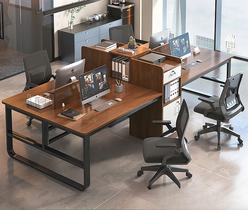 Office desk with lock, computer desktop, minimalist work desk with drawers, desk, staff desk and chair combination