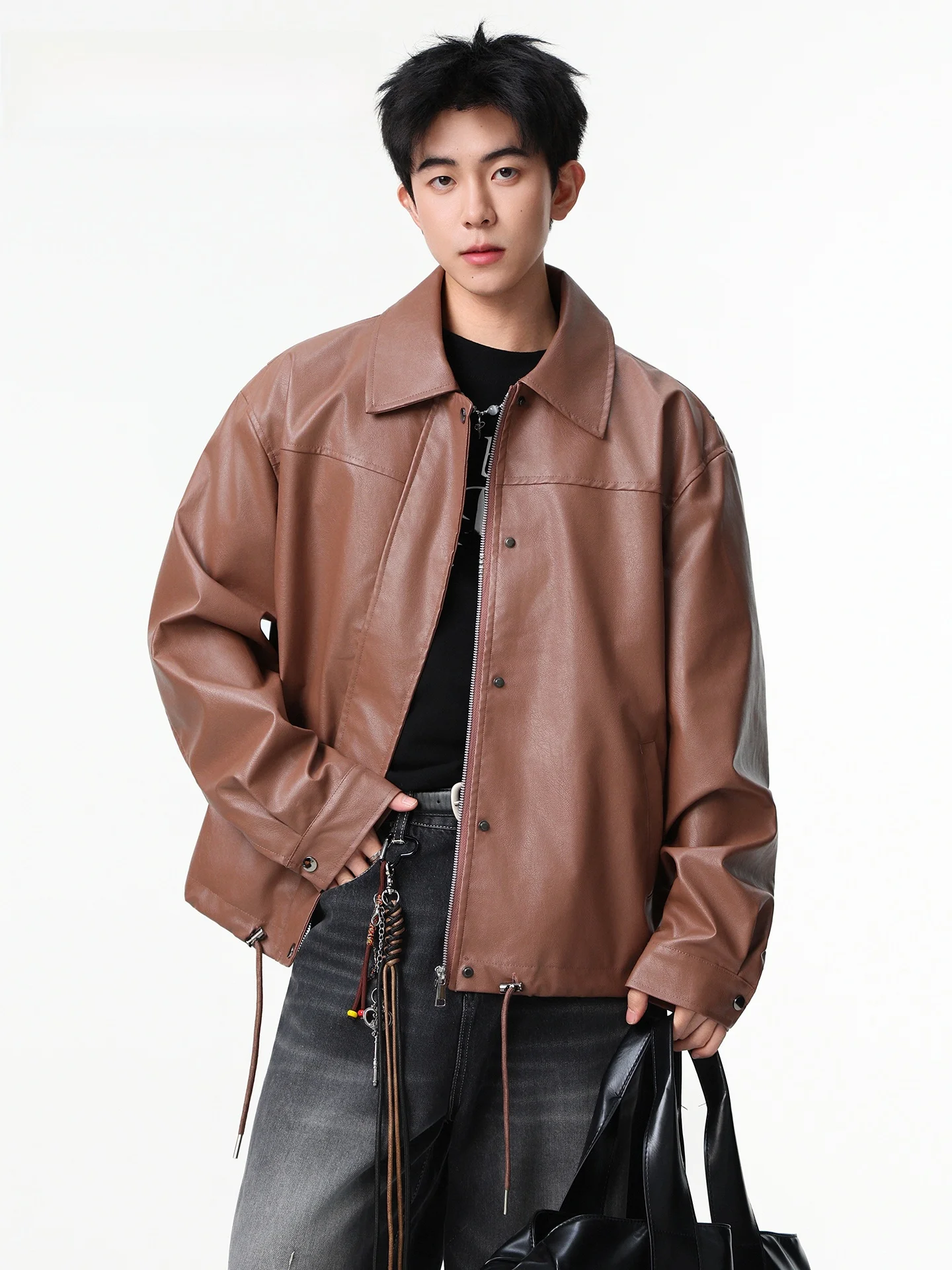 

JOKARJONNY American Retro Motorcycle Leather Jaet Men's Loose ort Sle Casual Coat Youth Polyester Fiber Long Sve