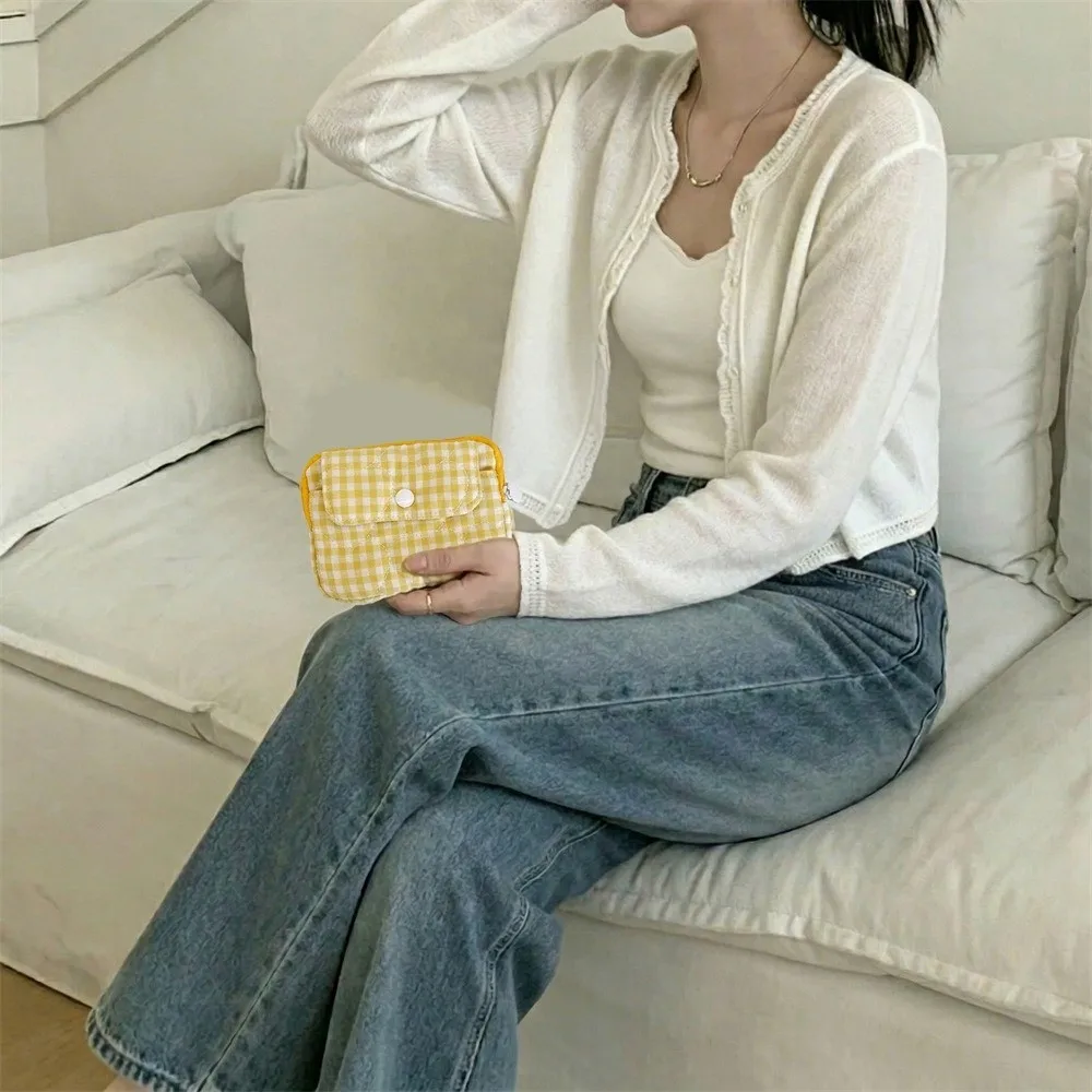 Cute Plaid Coin Purse Polyester Multi Layer Card Storage Bag Quilted Multifunctional Storage Bag Multi-Purpose Use