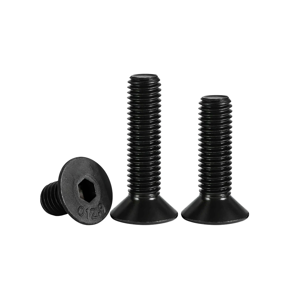 Black Grade 12.9 Countersunk Allen Screw M8 M10 M12 Carbon Steel Hex Socket Flat Head Bolt Length 10/12/16/20-100mm