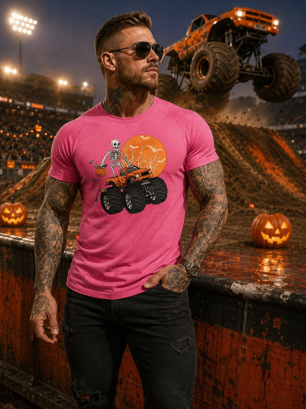 Men's lightweight stretch T-shirt with skull off-road vehicle print, smooth ice silk for outdoor basketball sports men's T-shirt