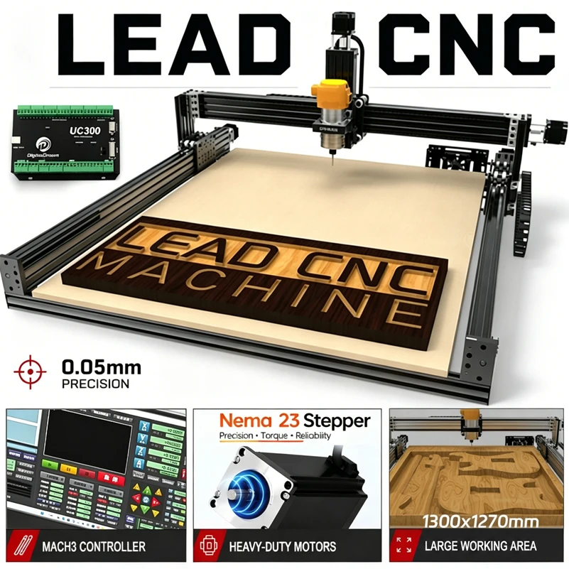 OpenBuilds LEAD CNC Router Machine Full Kit 4-Axis UC300 Mach3 CNC Engraver for Wood Metal Acrylic MDF Plastic Milling Cutting