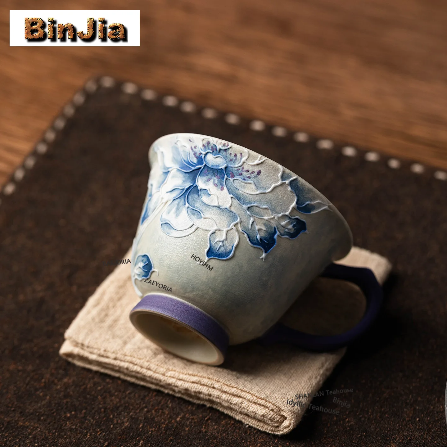 BAEJORIA 100ml Hand-painted Peony Teacup Antique Tea Bowl Mug Tea-tasting Personal Cup Jianzhan Master Cups Tableware