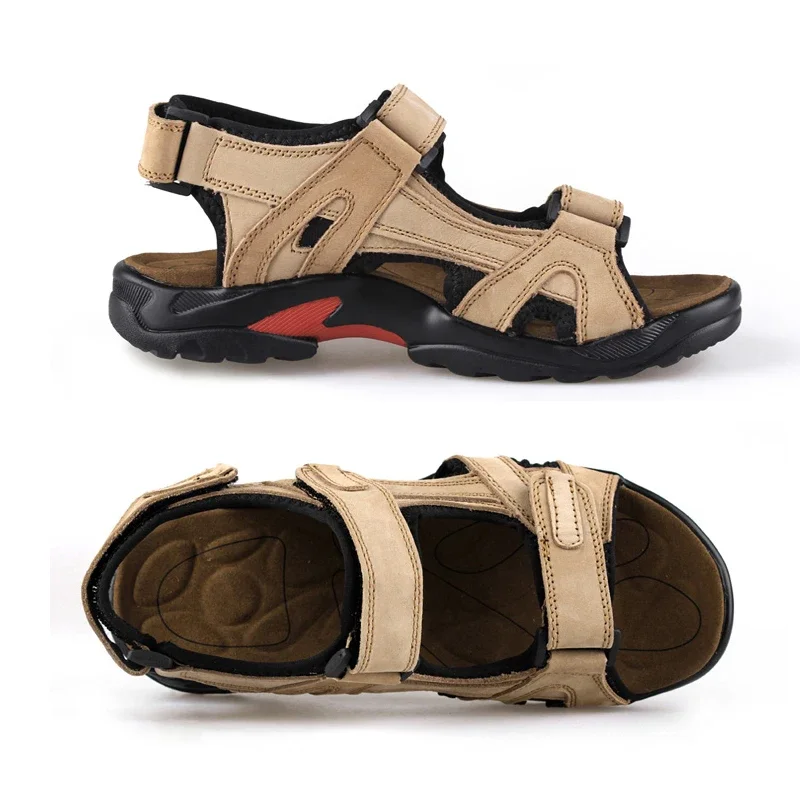 COW LEATHER Men\'s Sandals Outdoor Beach Sports Shoes Genuine Leather GLADIATOR Sandals Light Open Toe Sandals Plus Size 38-48