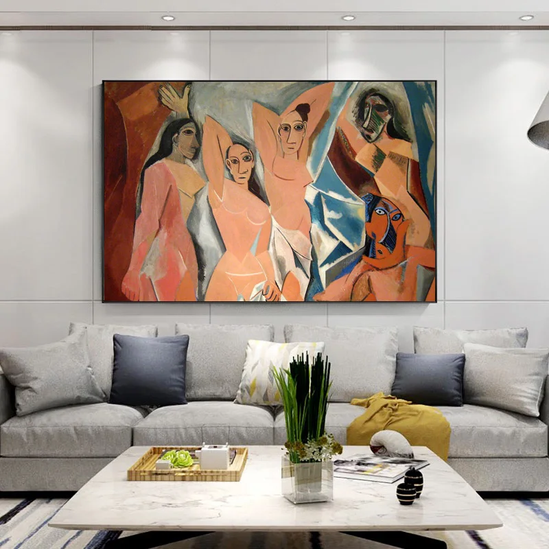100% Hand Painted Cubist Nude Women Oil Painting, Famous Picasso Replica Canvas, Unique Art Collector Large Horizontal Wall Art