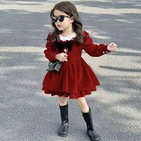 Baby Girls Red Princess Dress Children 2024 New Autumn Winter Fashion Simple Casual Dress Clothes Korean Simple Style Top