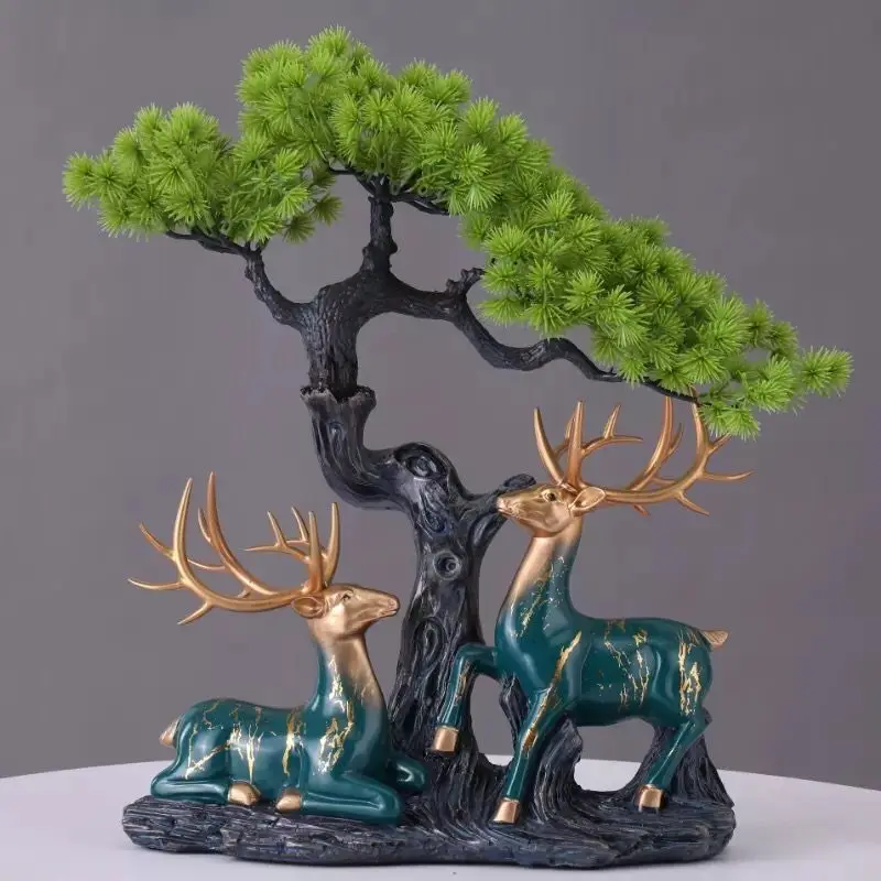 Imagem -03 - Chinês Bem-vindo Pine Deer Ornamentos Estatuetas de Resina Artesanato Sala de Estudo Escritório Decoração Simulação Novo