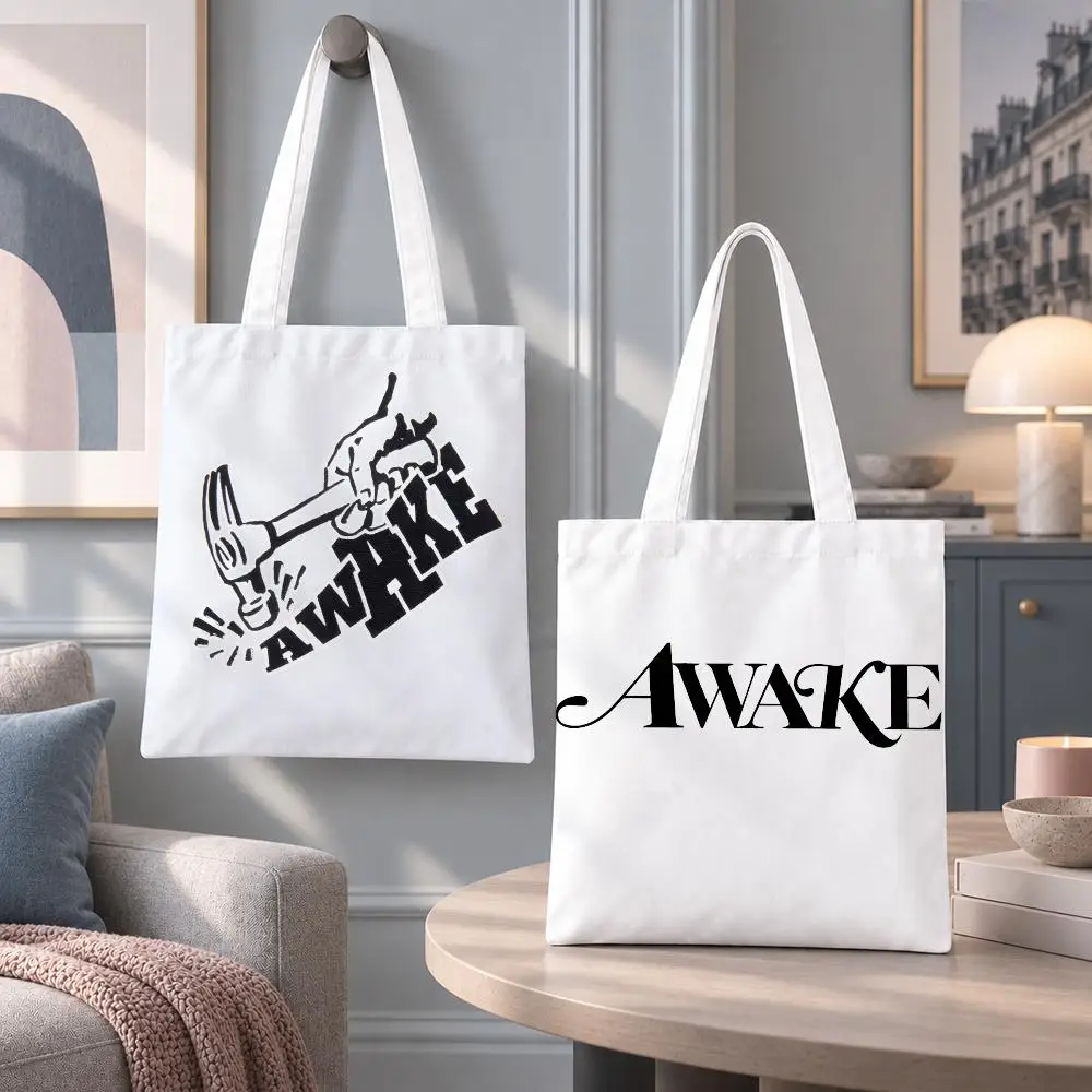 Streetwear Brand Awake NY Storage Bags Eco Canvas Tote Odorless Reusable Double Print Shopping Bag