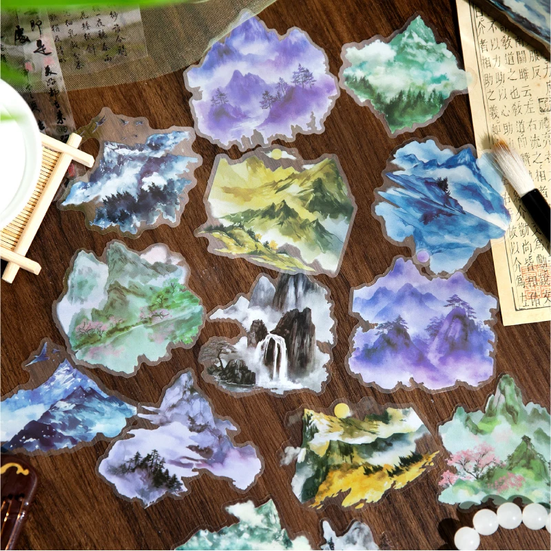 10 Sheets PET Large size Stickers Landscape of Mountains Decorative handmade Scrapbooking Material Diary Album Craft Supplies