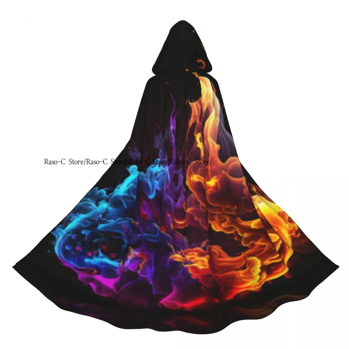 

Adult Cloak Cape Hooded Colorful Fire Flame Medieval Costume Witch Wicca Vampire Elf Purim Carnival Party