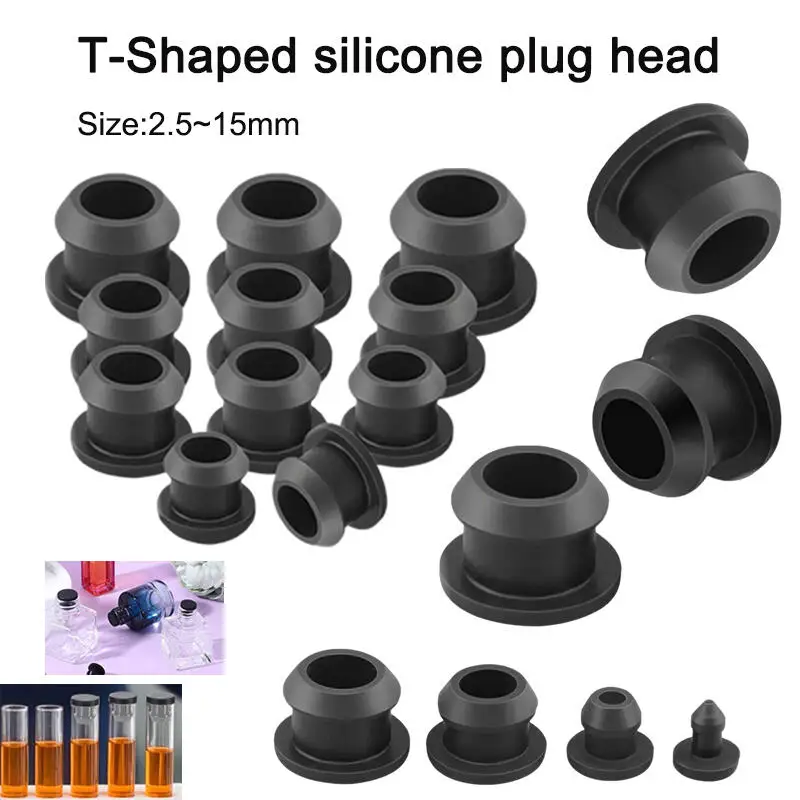 5-20pcs Black Silicone Rubber Cap T Type Hole Plug Snap-on Tube Inserts Blanking End Cover Sealing Bung Stopper for 2.5-15mm