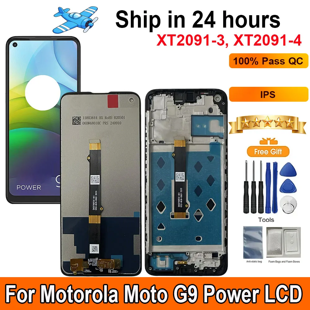 Pantalla LCD de 6,8 pulgadas para Motorola Moto G9 Power, Panel táctil digitalizador, repuesto de LCD con marco XT2091-3, XT2091-4