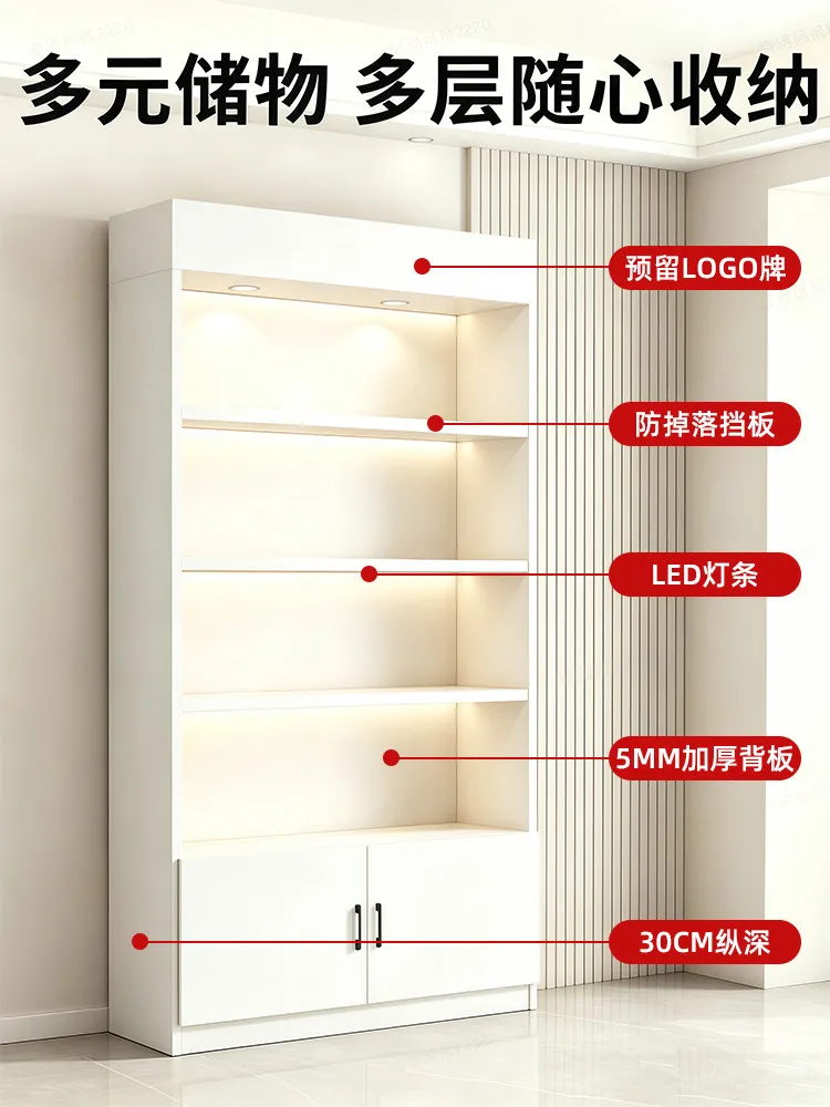 Showcase Shelf Glass Showcase Bookcase Solid Wood Multi-layer Commodity Product Showcase Cosmetics Display Shelf