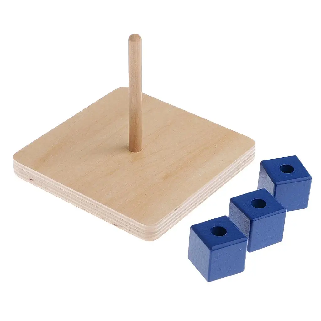 Montessori Wooden Toys-Cubes On Vertical Dowel Blocks for Kids Baby Gift