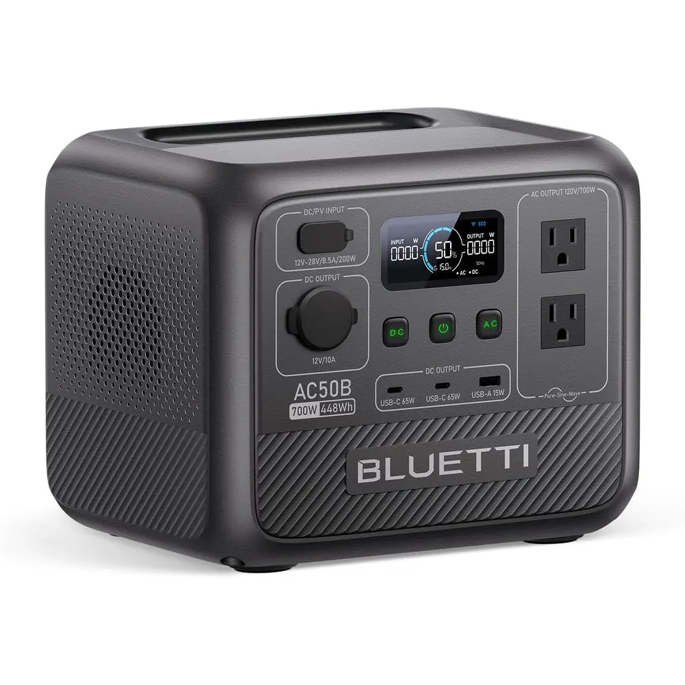 

Portable Power Station 448Wh LiFePO4 Battery Backup, 2x 700W AC Outlets, 1000W Power Lighting, 45 Min 0-80% Charge, Ideal for Ca