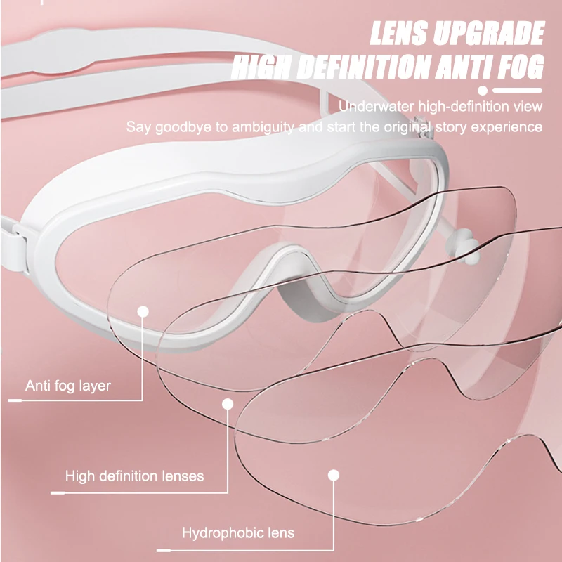 야외 김서림 방지 수영 고글, 넓은 시야 스쿠버 다이빙 수영 안경, 성인 청소년용 귀마개 포함