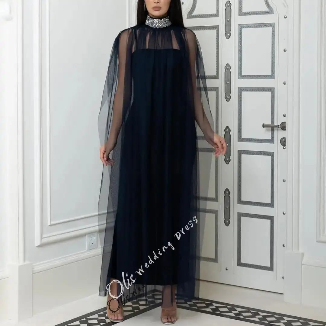 

customized Sleeveless Prom Dresses High Neck Ankle Length Pleated Beadings Party Dresses Evening Dresses