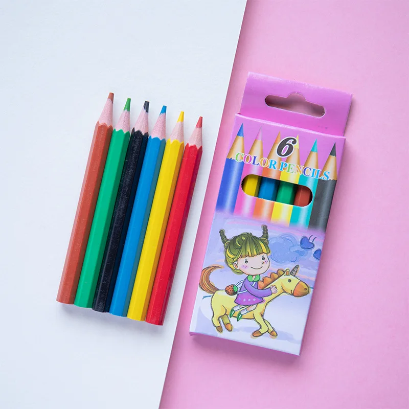 6PCS Mini short colored pencils 3.5 inch school supplies