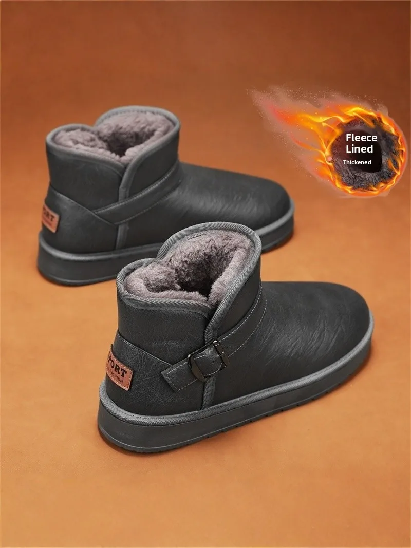 

Men's Winter Snow Boots Anti-slip Thick Bottom Fleece Lined Warm Outdoor Waterproof High Top Leather Boots Casual Style
