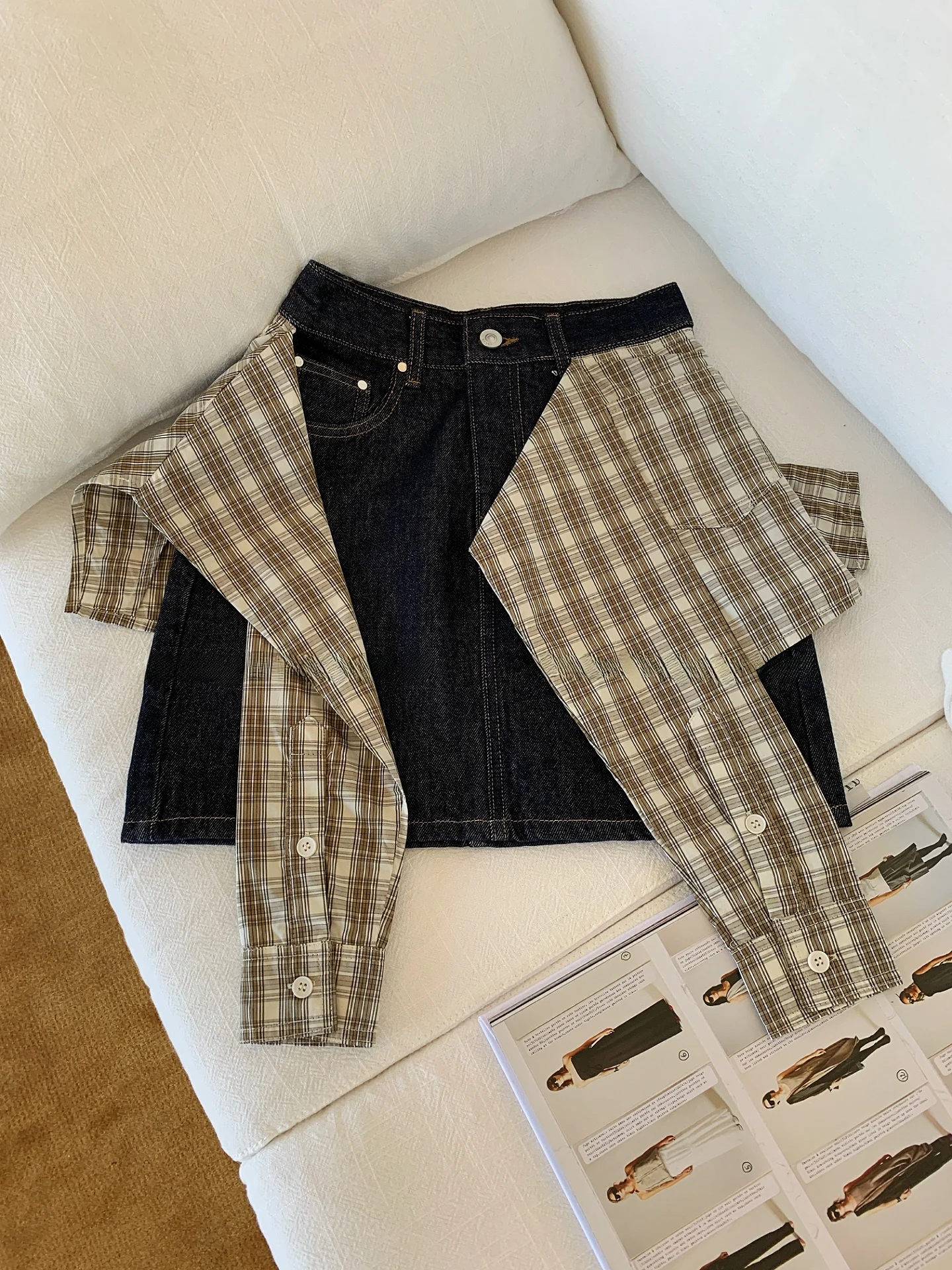 

Ретро-юбка в американском стиле с высокой талией, утягивающая, джинсовая, от Li Jia En, новинка весна-лето, А-силуэт