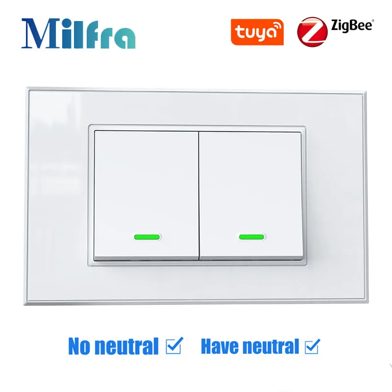 Tuya Smart Wall Light Switch Zigbee Wireless Push Button Switches 100-240V 1/2/3 Gang Remote Control Work with Alexa Google Home