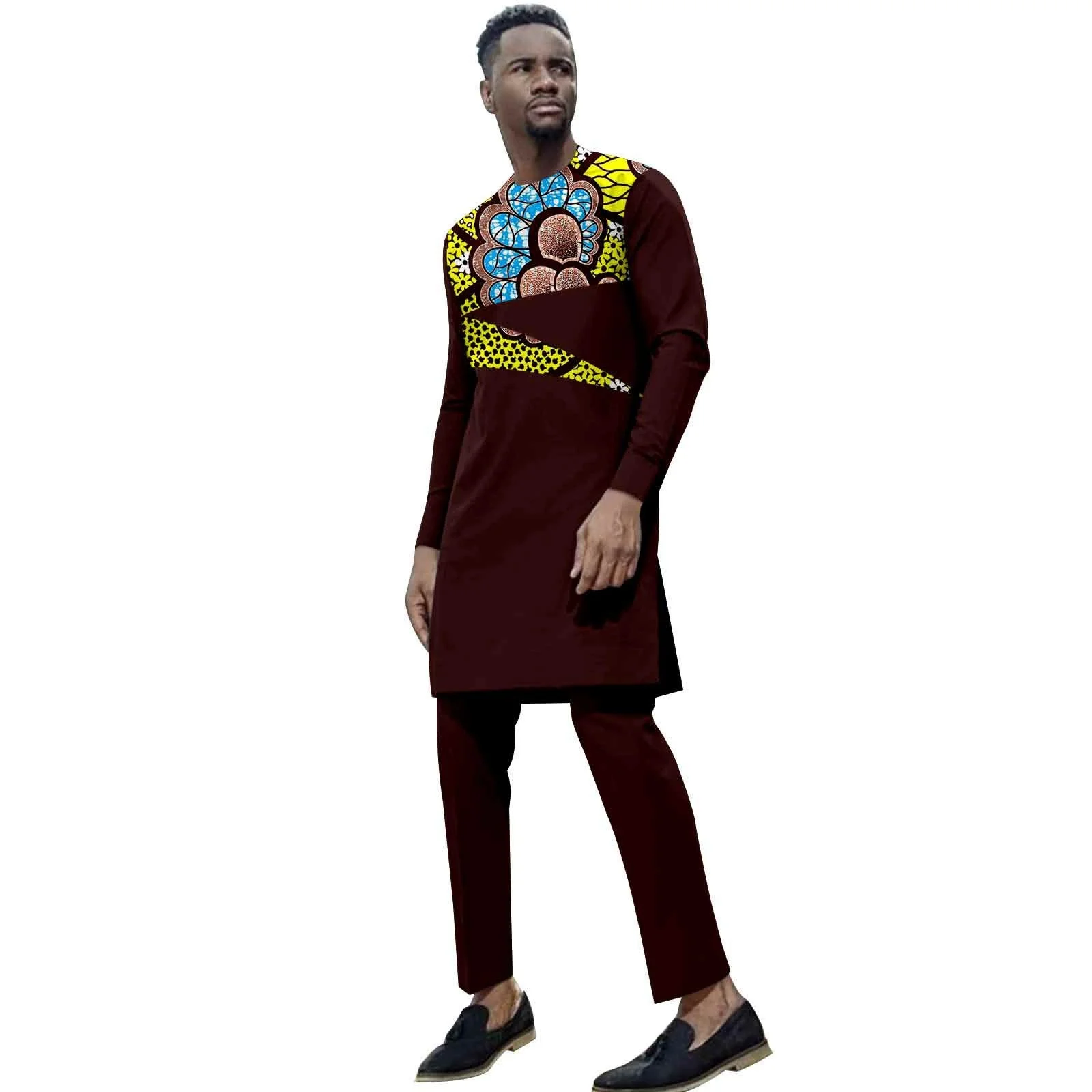 New Trend Kaftan Elegant African Men's Set Long Sleeve Ethnic Top And Pants Full Luxury 2 Pieces Outfits Dashiki Wedding Dress