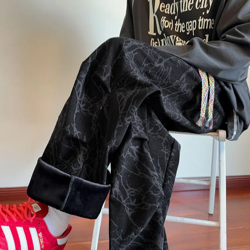 Luzhen 2025 moda inverno design plissado cordão cintura elástica em linha reta calças casuais masculinas calças de rua originais jy4843