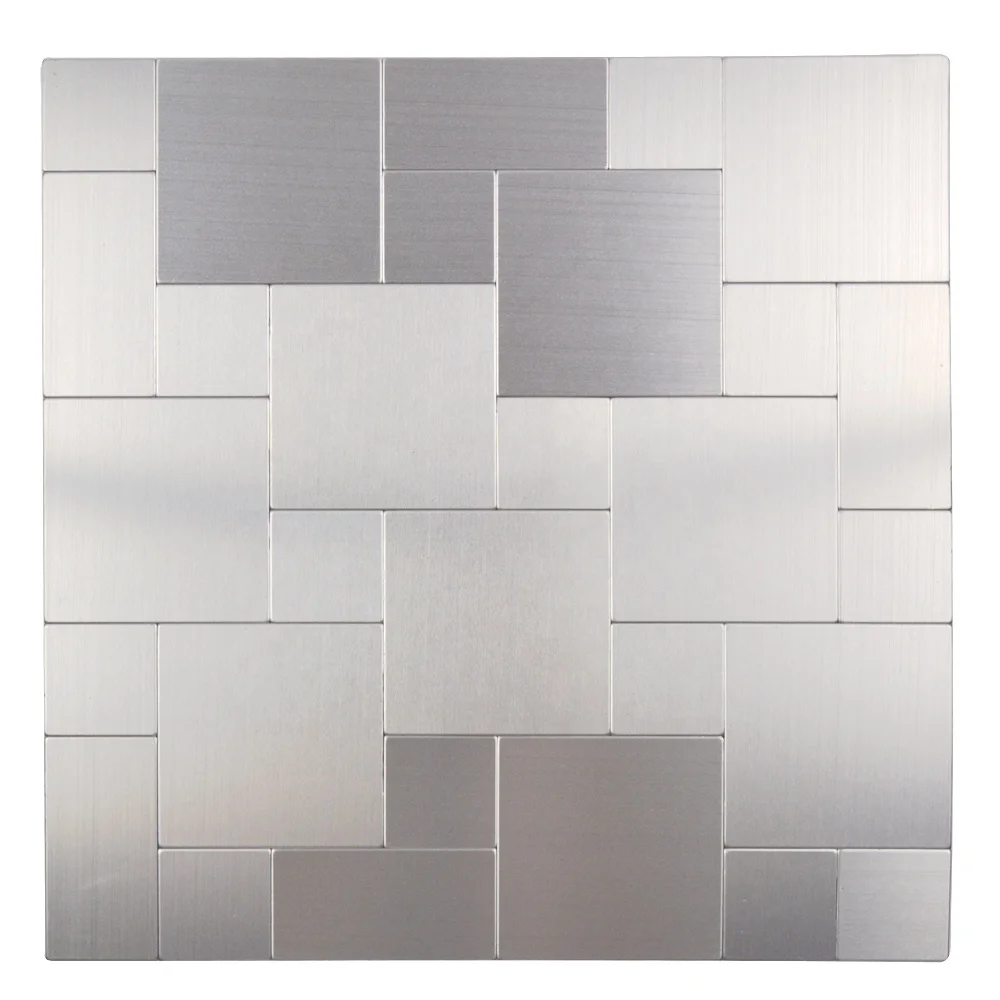 Art3d Puzzle Brush Silver Square Peel and Stick On Metal Steel Tile Backsplashes