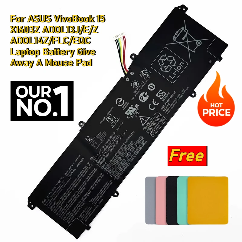 

For ASUS VivoBook 15 X1603Z ADOL13J/E/Z ADOL14Z/FLC/EQC Laptop Battery Give Away A Mouse Pad