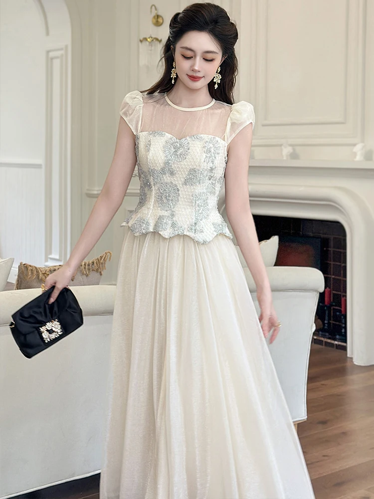 우아한 페어리코어 시스루 튤 이브닝 드레스 여성용 시스루 스윙 맥시 정장 파티 볼 가운 여성 프롬 데이트 드레스