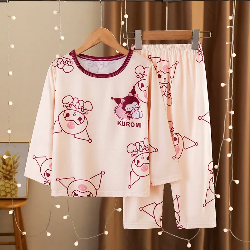 Miniso Girls Pajamas Autumn Winter Children Cartoon Pajamas Long Sleeve Cartoon Kids Sleepwear Robe Children's Clothing Mother