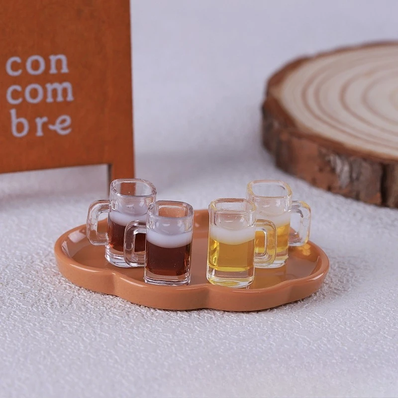 5pcs Mini Beer Glass Beer Mug Resin Model DIY Fake Food Simulation Miniature Dollhouse Accessories Ornaments Handmade Home Decor